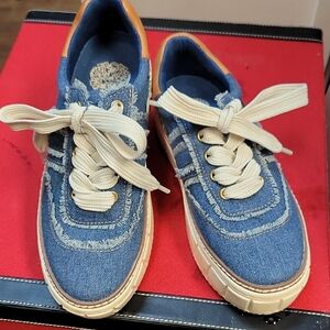 Vince Camuto Blue Denim Sneakers with Cream Accents